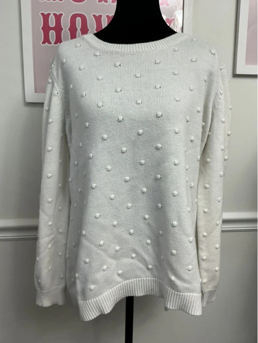 Kim Rogers White Textured Dot Sweater – Size Large